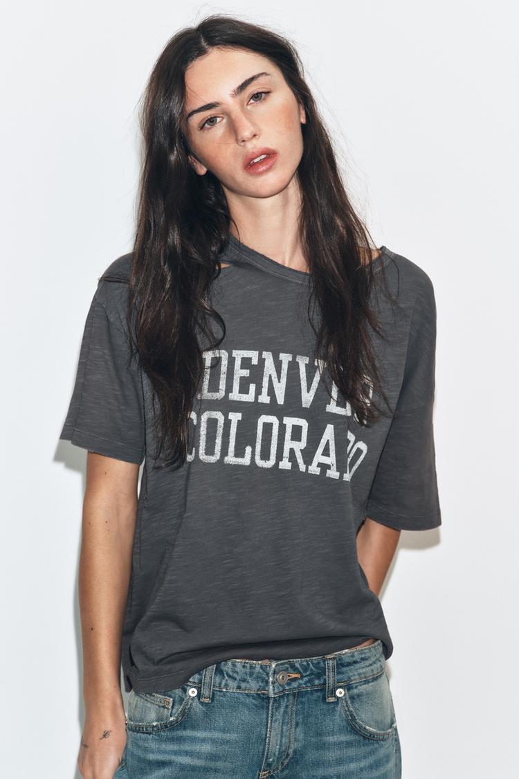 OVERSIZED RIPPED TEXT T-SHIRT - Zara product image