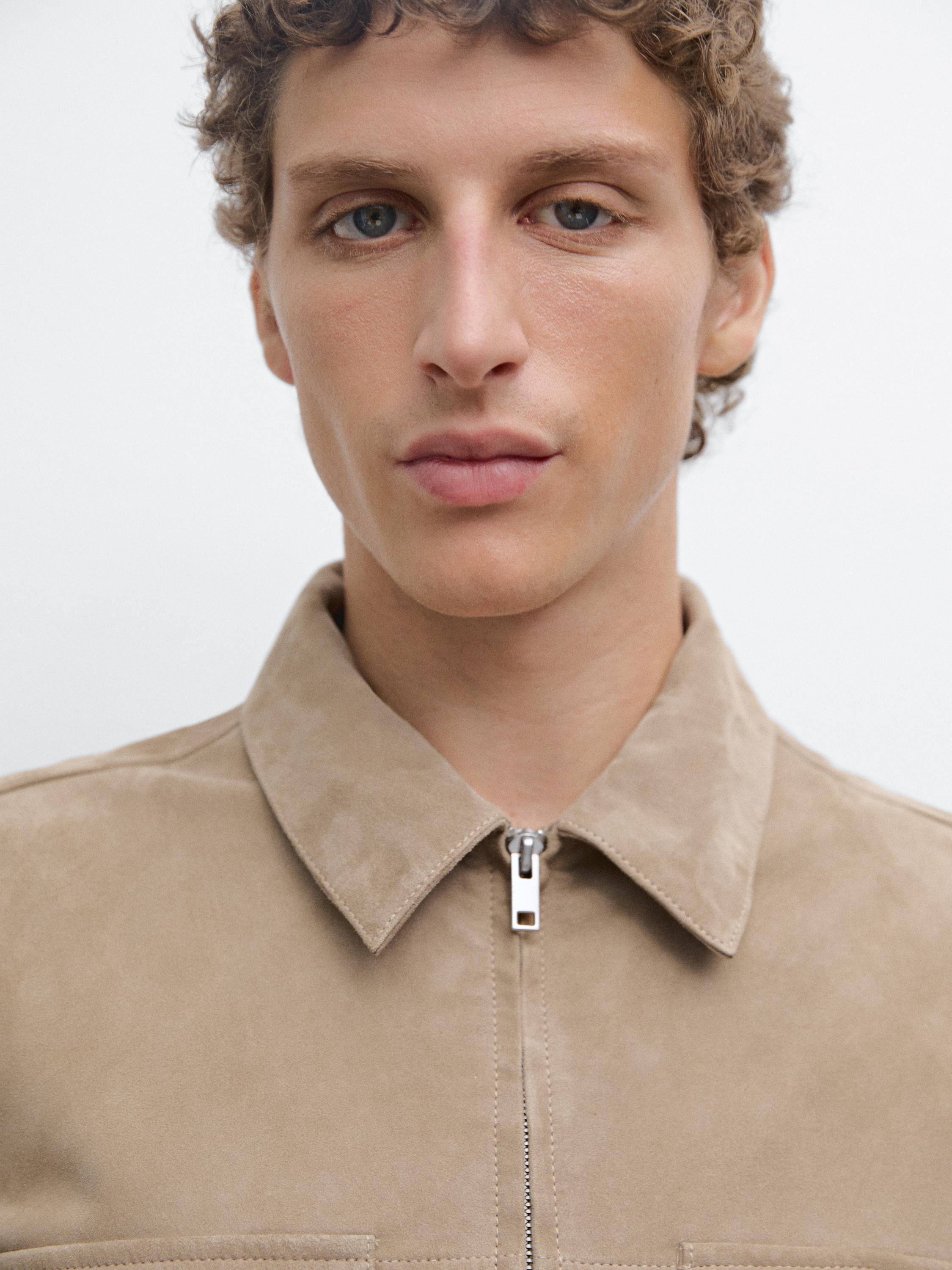Veste courte en cuir effet daim
