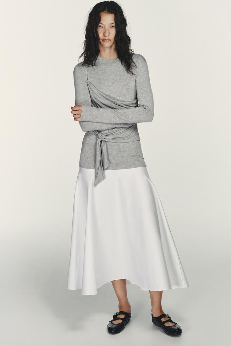 COMBINATION TIE-DETAIL MIDI DRESS - Zara product image