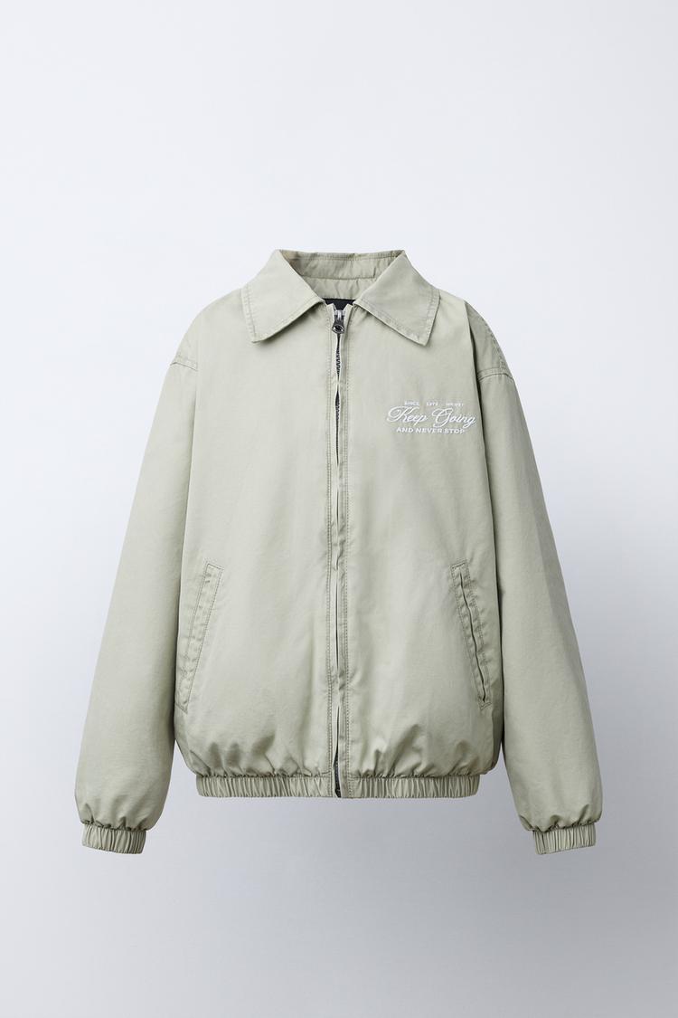 EMBROIDERED TEXT BOMBER JACKET