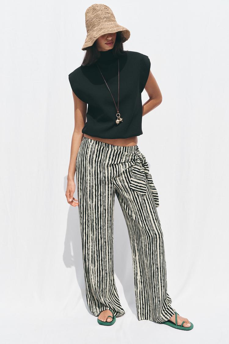 STRIPED WIDE LEG WRAP PANTS