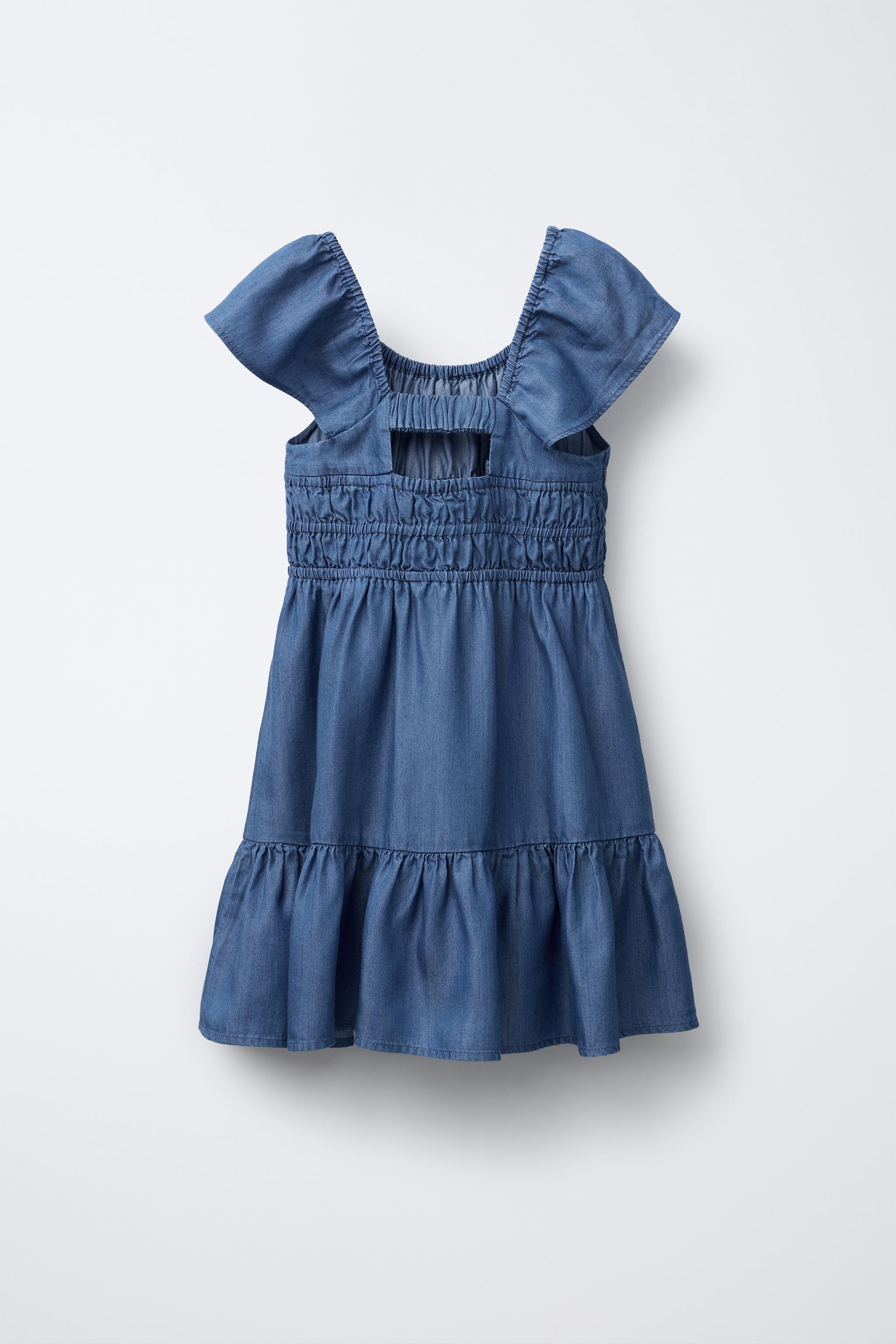 FLOWY ELASTIC TRIM DENIM DRESS