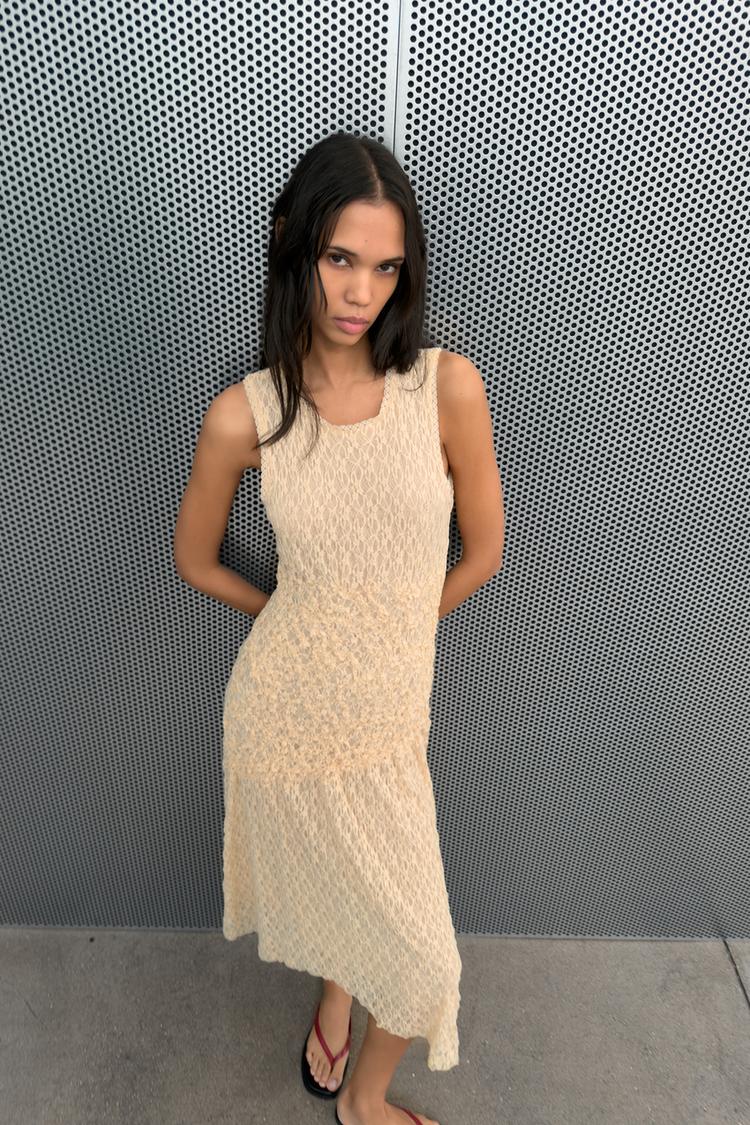 GATHERED LACE MIDI DRESS - Zara product image