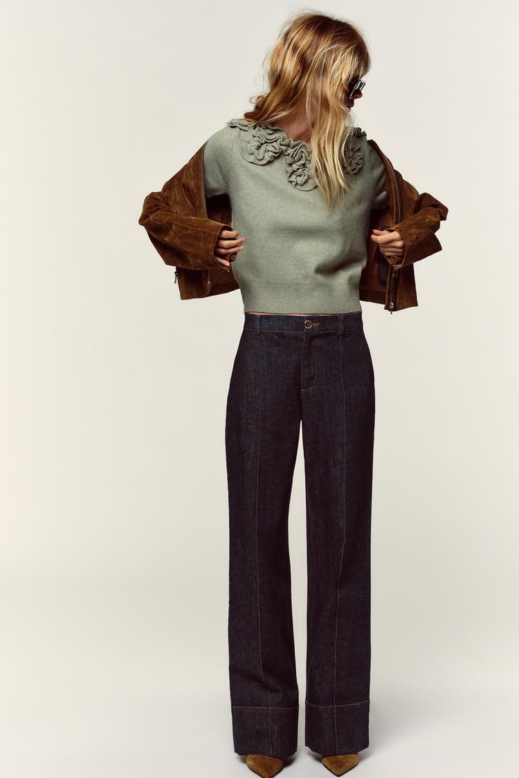 SHORT SLEEVE KNIT FLORAL SWEATER - Zara product image