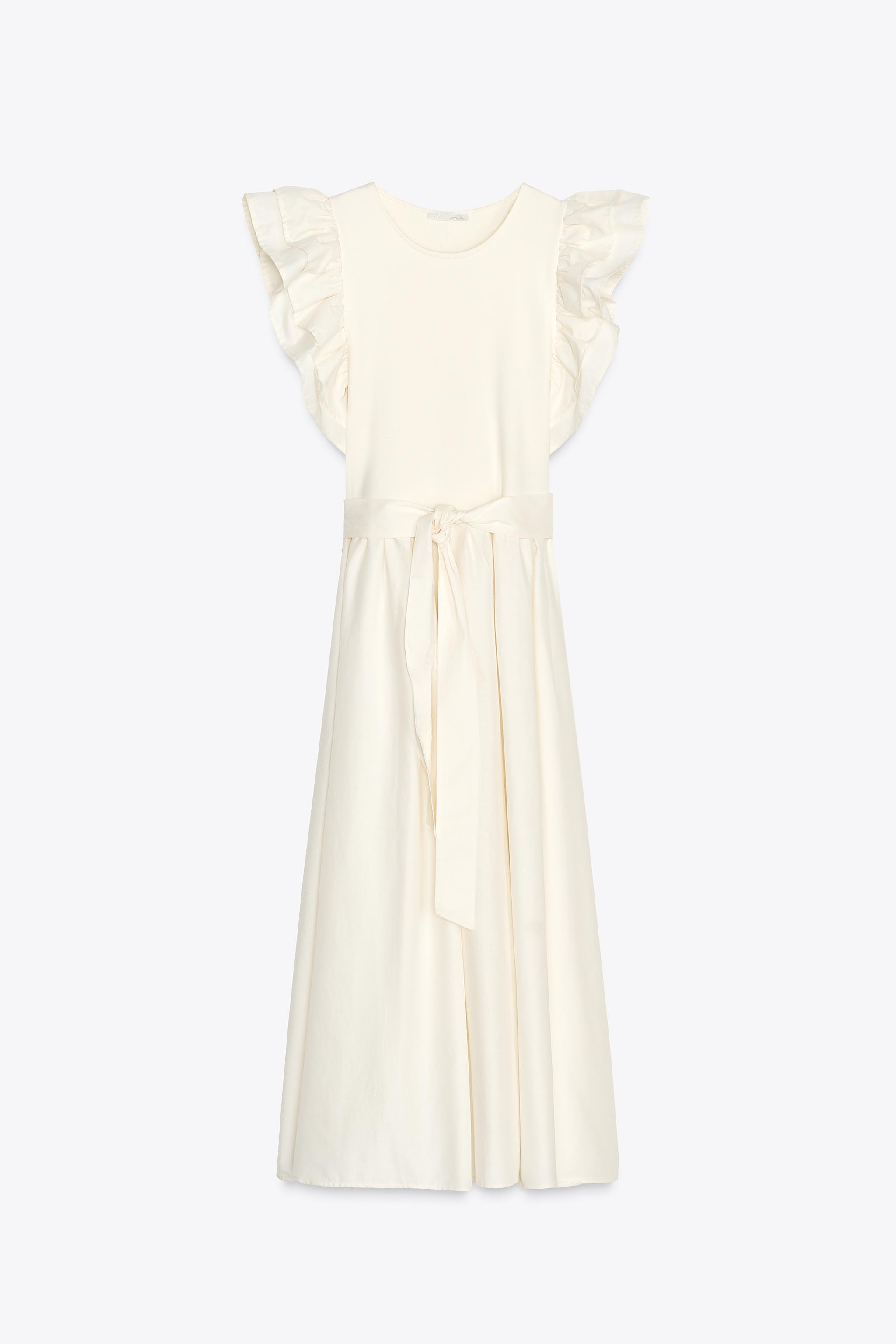 BELTED RUFFLE MIXED DRESS
