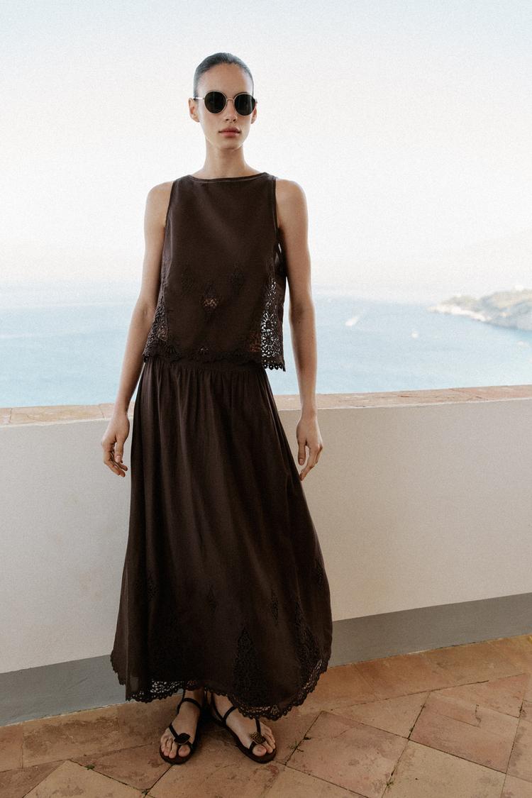 EMBROIDERED LACE INSERT TOP - Zara product image