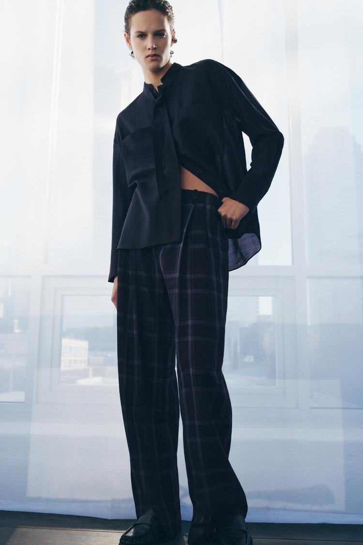 ZW COLLECTION PLAID WIDE LEG PANTS - Zara product image