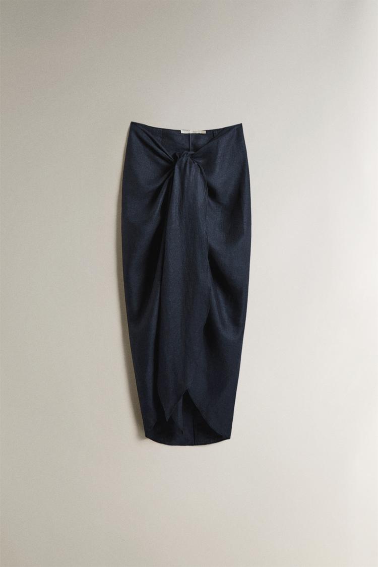 LONG LINEN BEACH SARONG WITH KNOT DETAIL - Zara product image