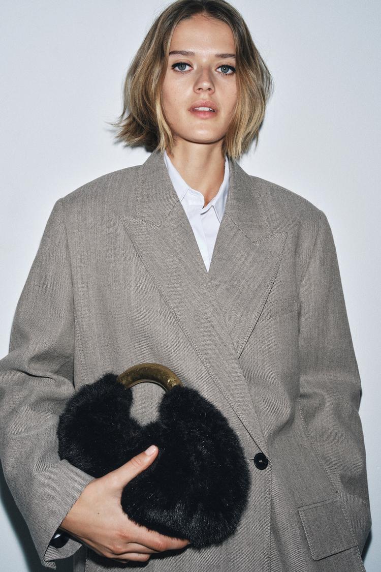 FAUX FUR HANDBAG WITH METAL HANDLE - Zara product image