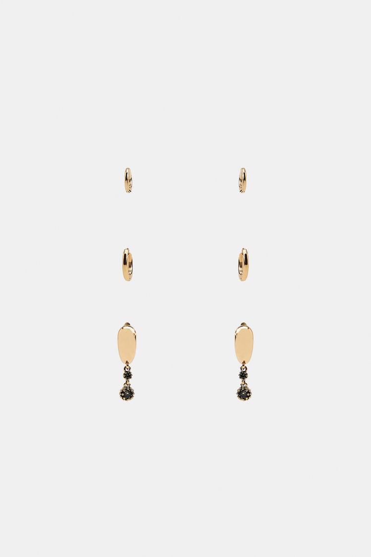 PACK OF 3 SPARKLY HOOP EARRINGS - Zara product image