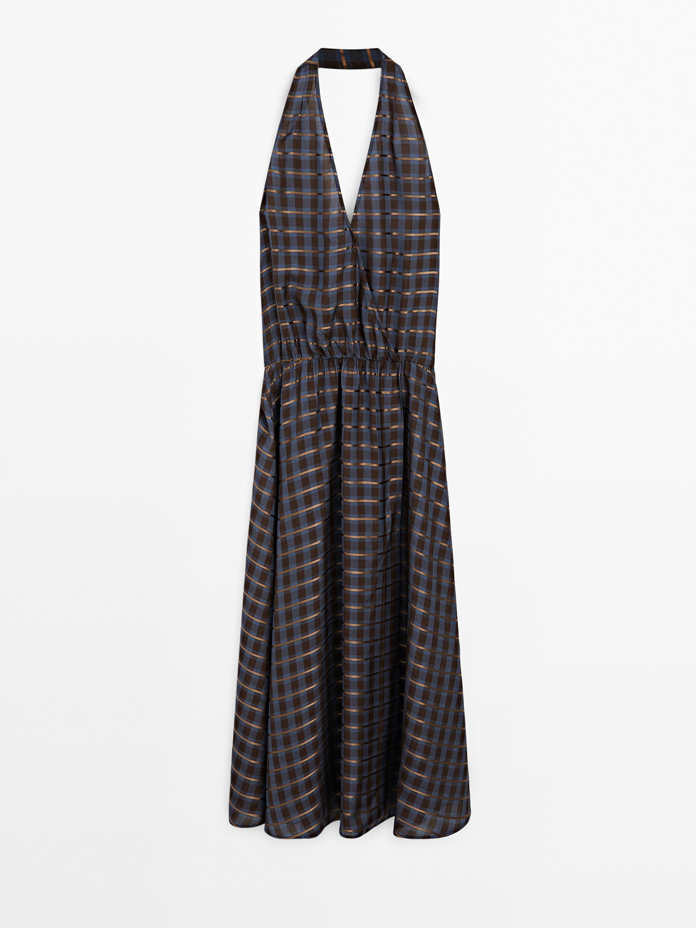 Long printed halter neck flounce dress