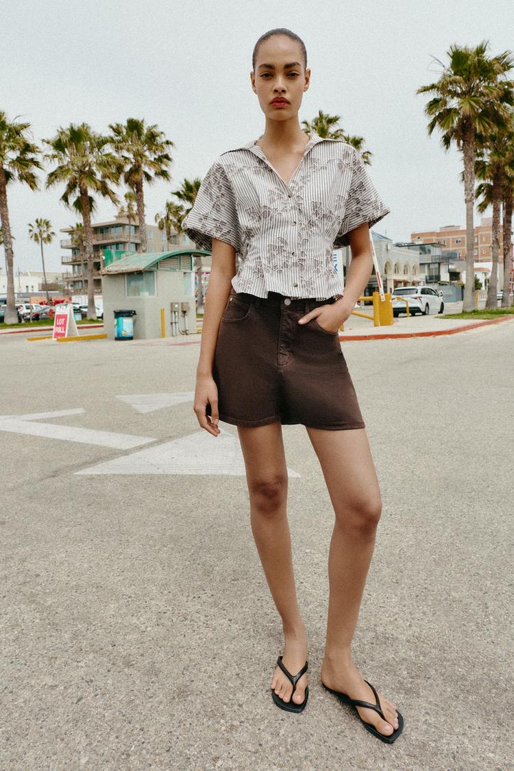 EMBROIDERED SEQUIN CROPPED SHIRT - Zara product image