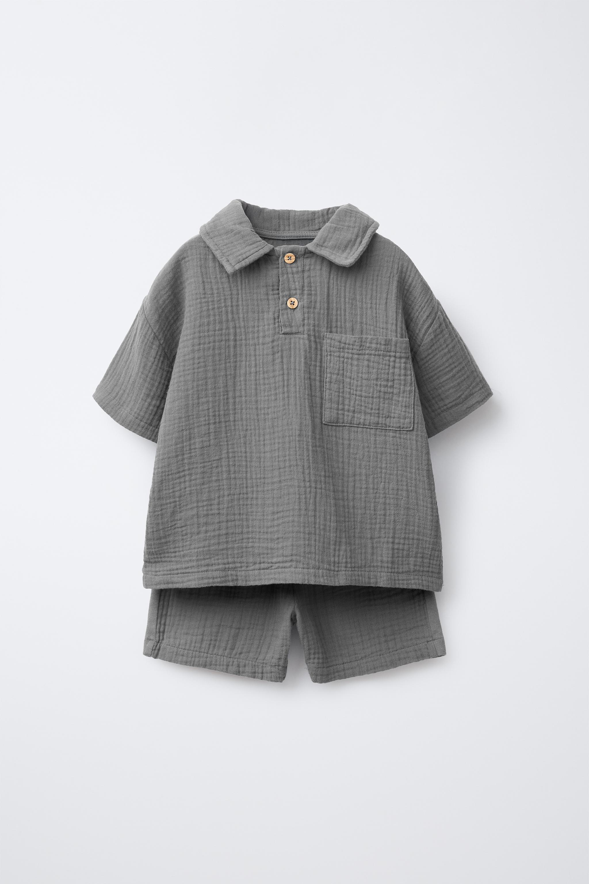TEXTURED POLO SHIRT AND SHORTS JOGGING SET