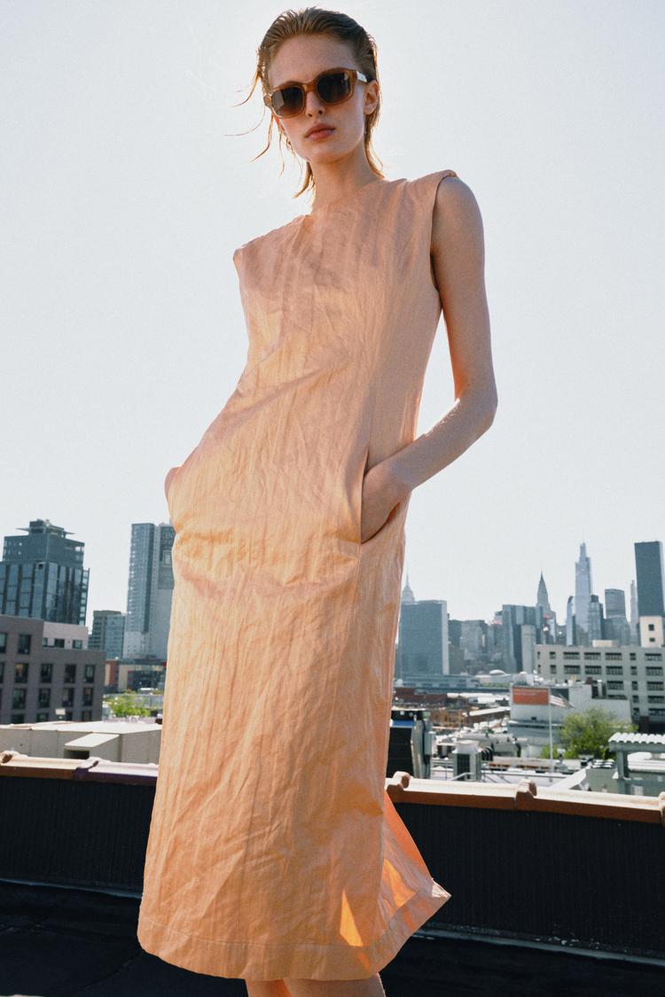 ZW COLLECTION WRINKLED EFFECT MIDI DRESS - Zara product image