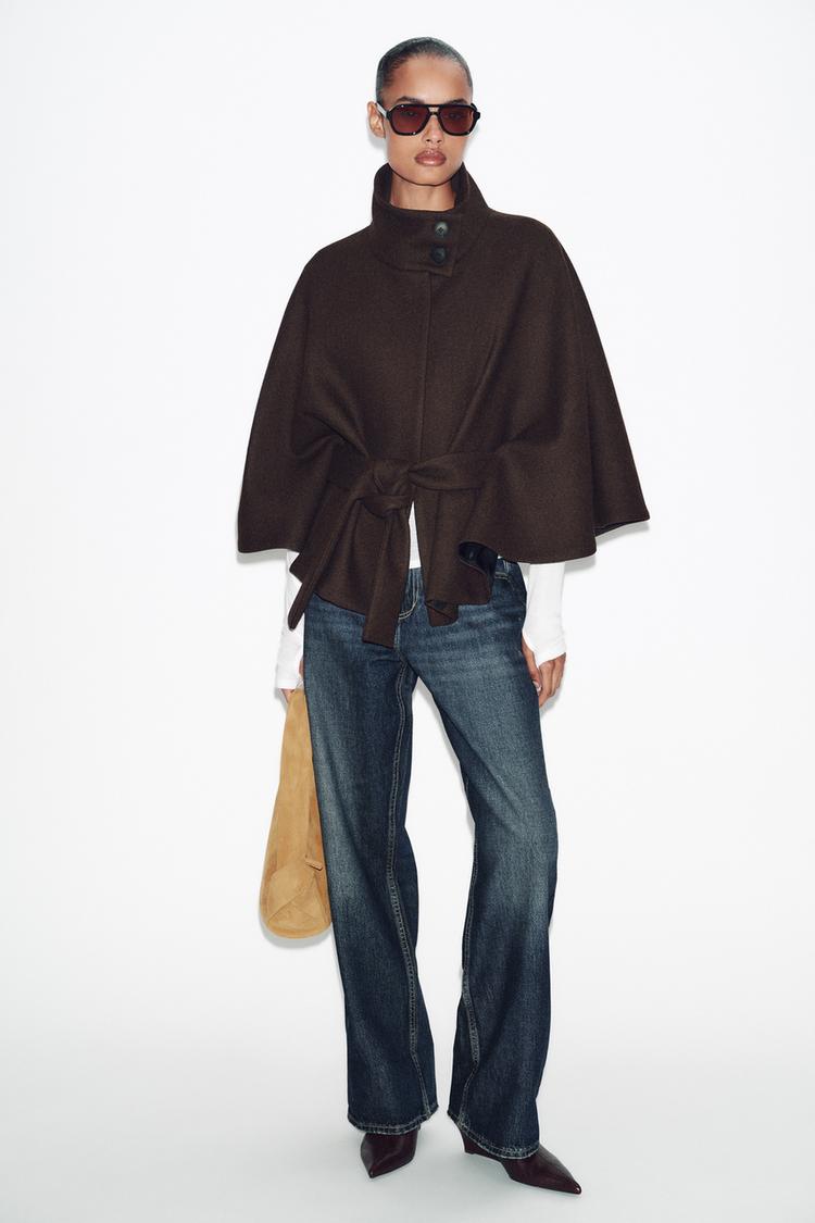 SHORT WOOL CAPE COAT WITH BELT - Zara product image