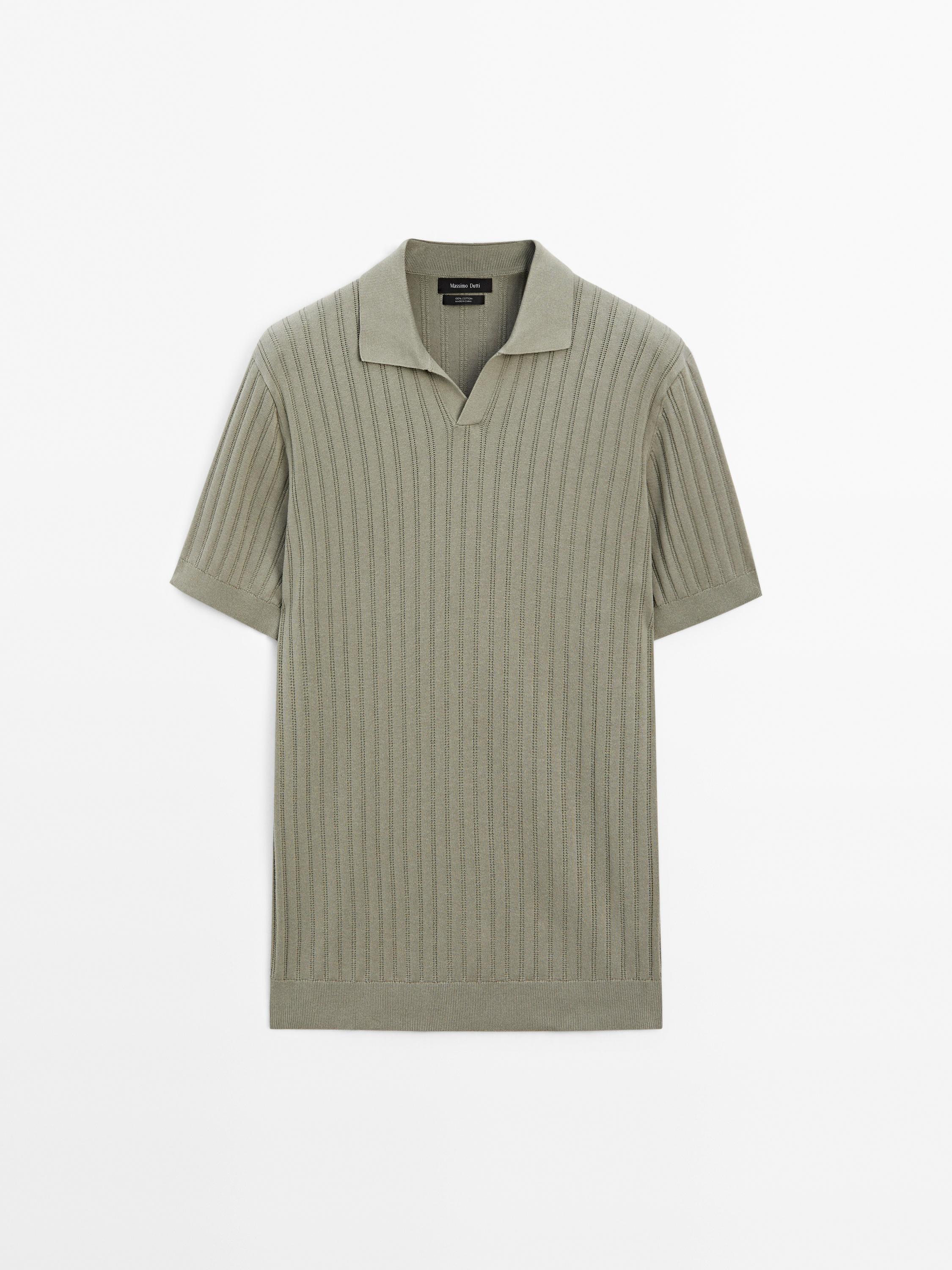 Ribbed knit polo collar sweater