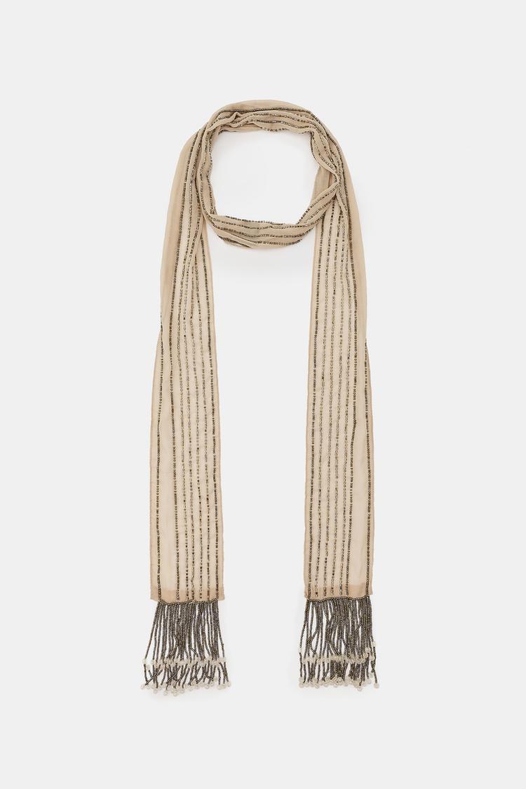 BEADED FRINGE SCARF - Zara product image