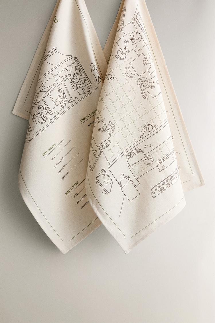 PACK OF COTTON COFFEE SHOP KITCHEN TOWELS (PACK OF 2) - Zara product image