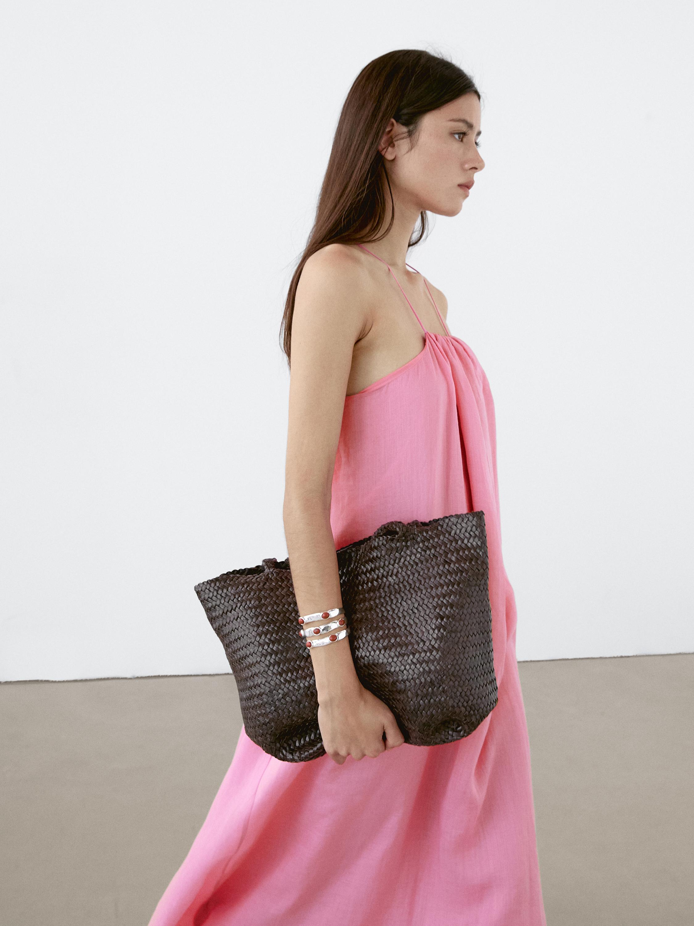 Long gathered halter neck dress