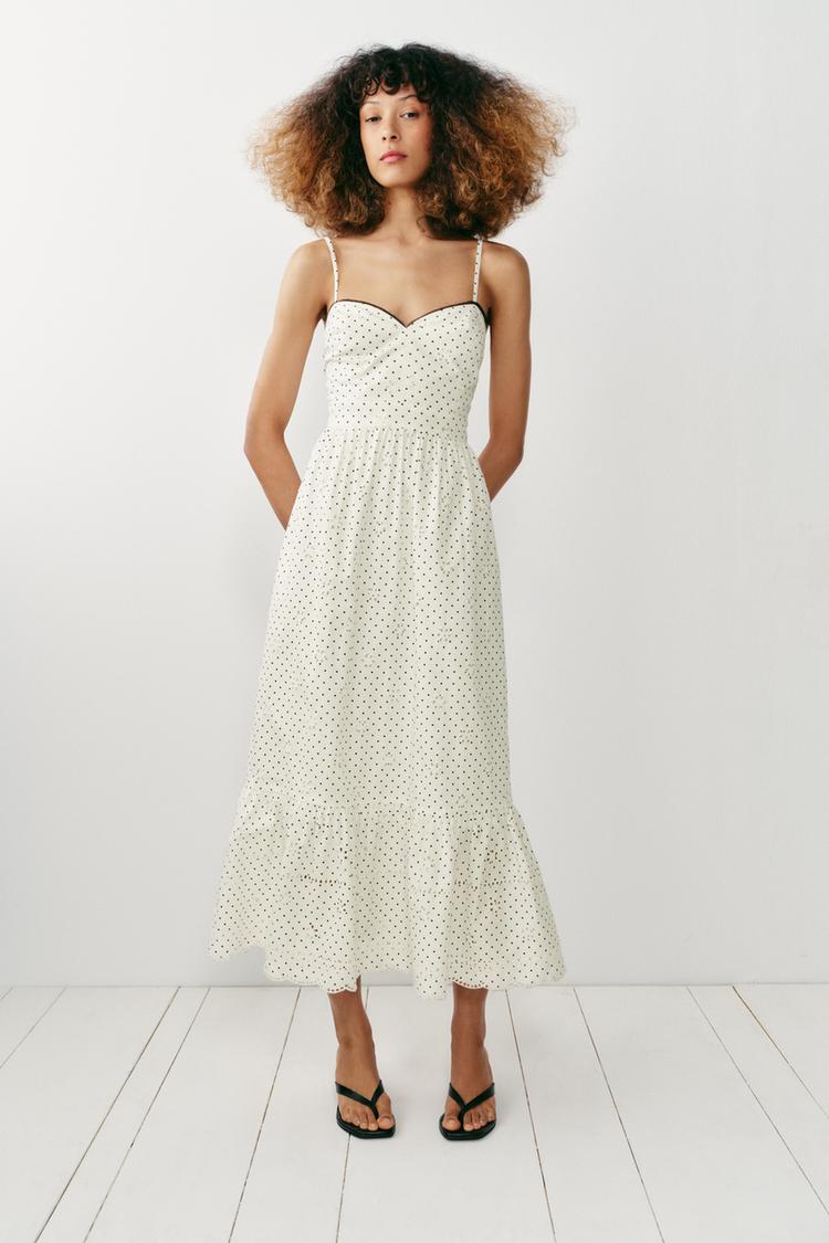 PRINTED EMBROIDERED EYELET MIDI DRESS - Zara product image
