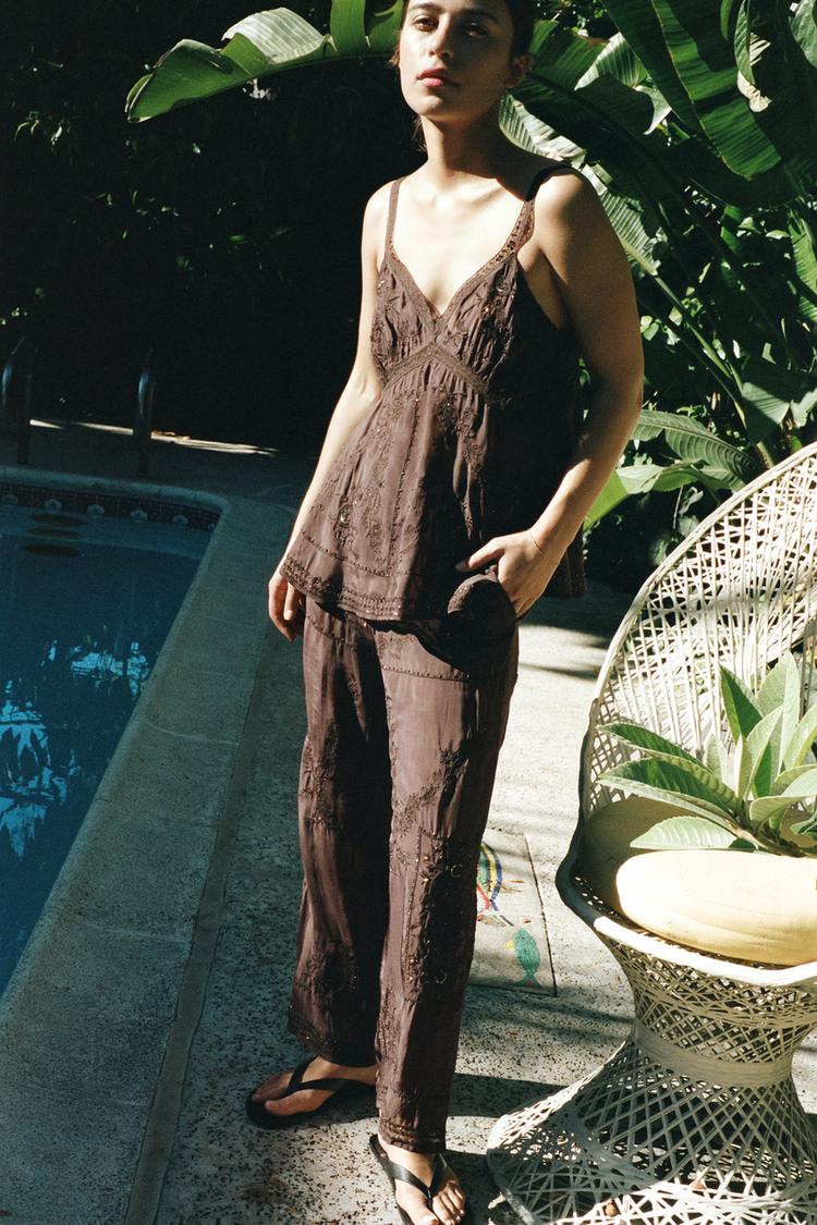 EMBROIDERED BEADED PANTS - Zara product image
