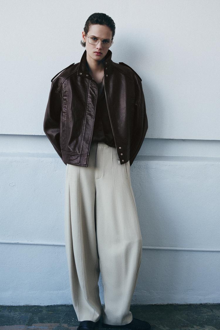 100% LEATHER BOMBER JACKET ZW COLLECTION LIMITED EDITION - Zara product image