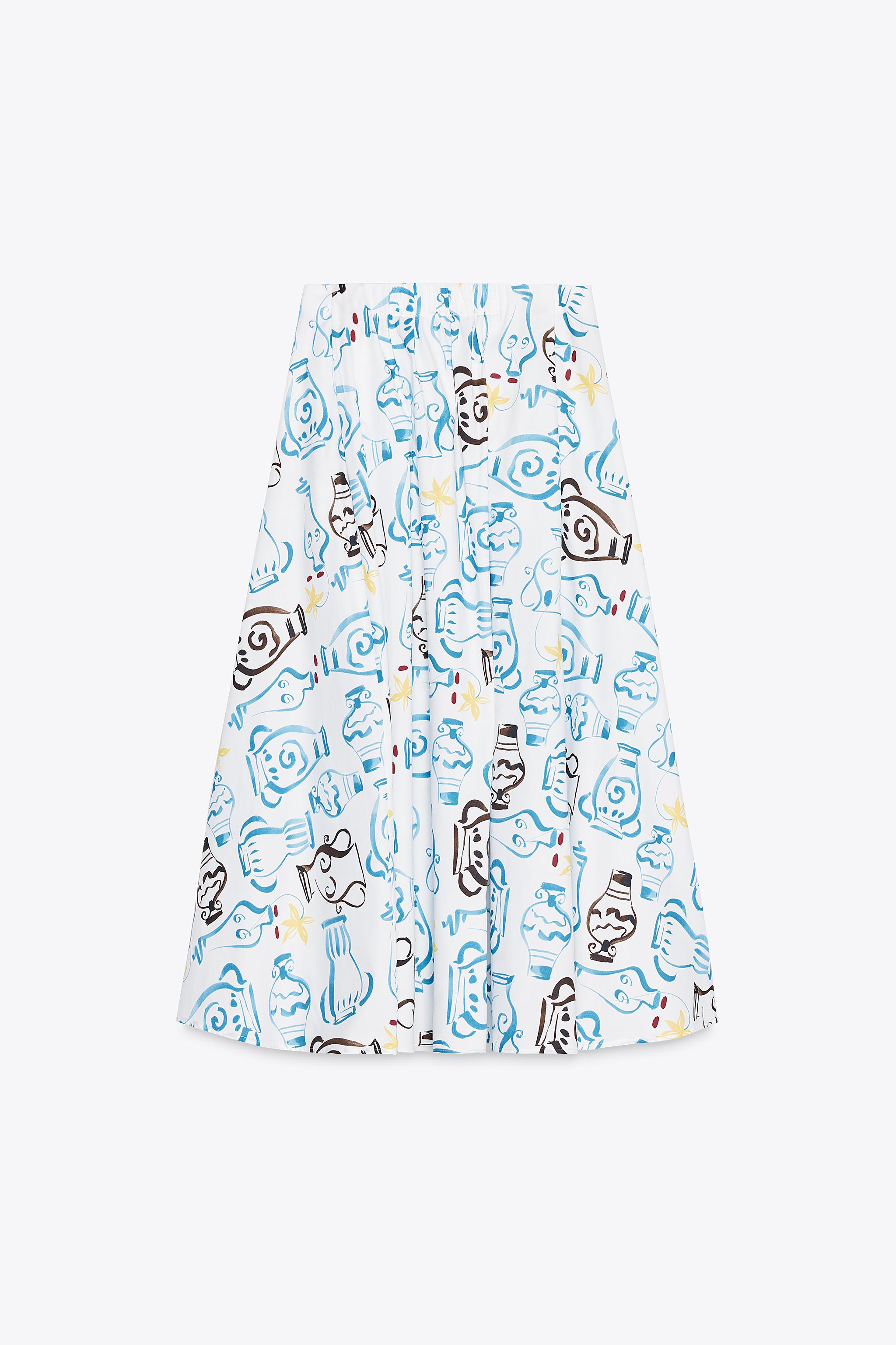 PRINTED POPLIN MIDI SKIRT