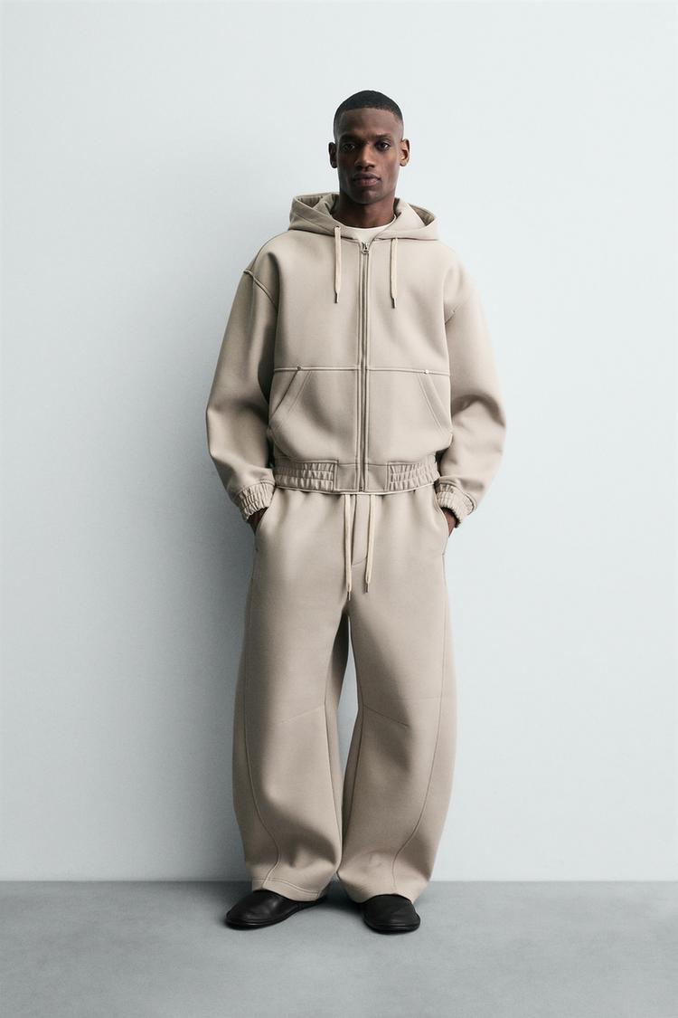 NEOPRENE EFFECT HOODIE SWEATSHIRT WITH ZIPPER