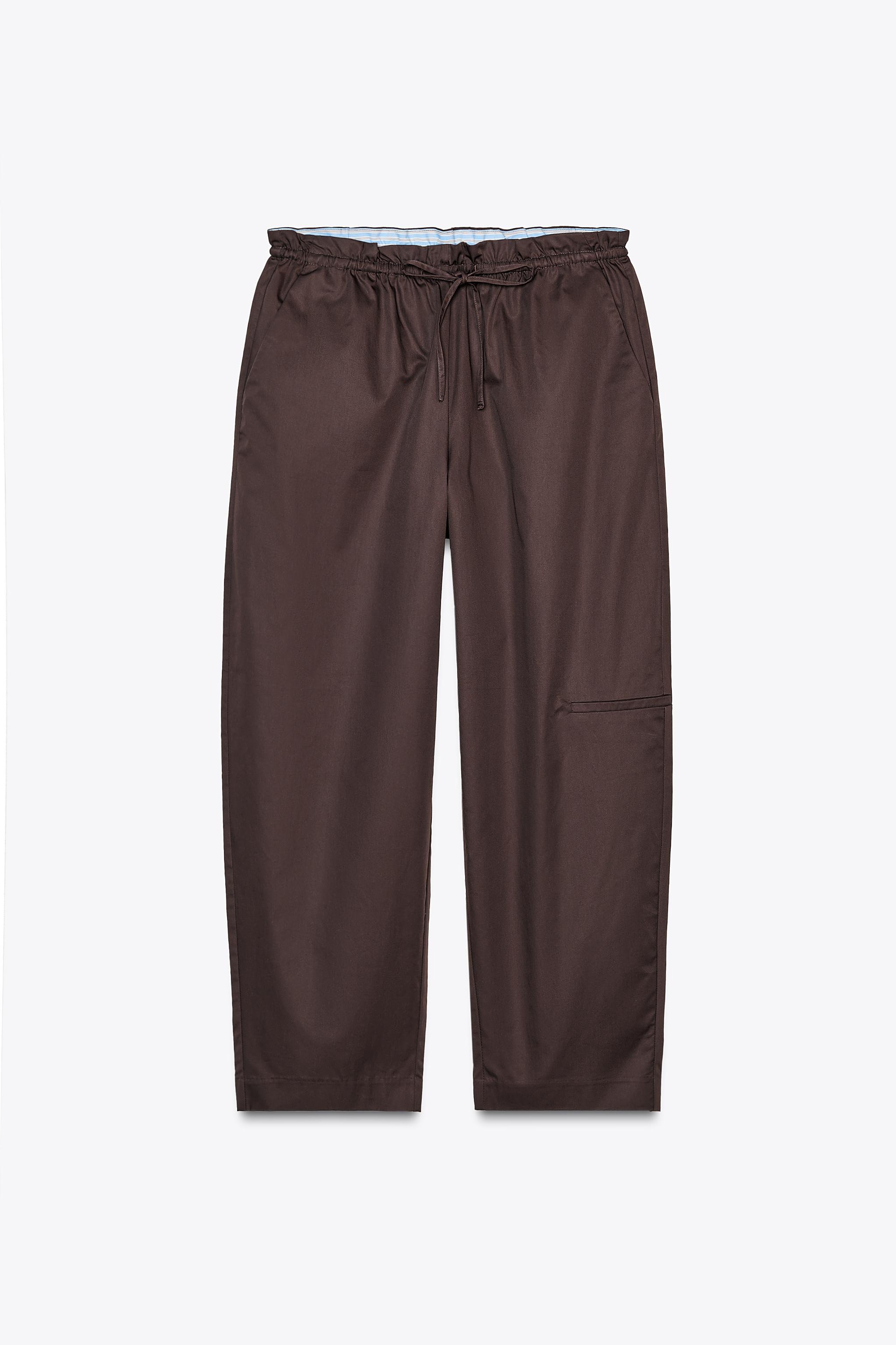 PANTALON BARREL À TAILLE EN MATIÈRES VARIÉES