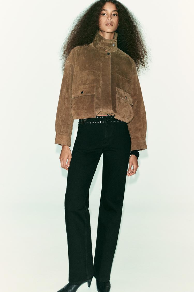 Z1975 HIGH WAIST STRAIGHT LONG LENGTH JEANS WITH STUDS - Zara product image