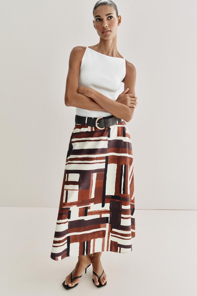 PRINTED BELTED SKIRT - Zara product image