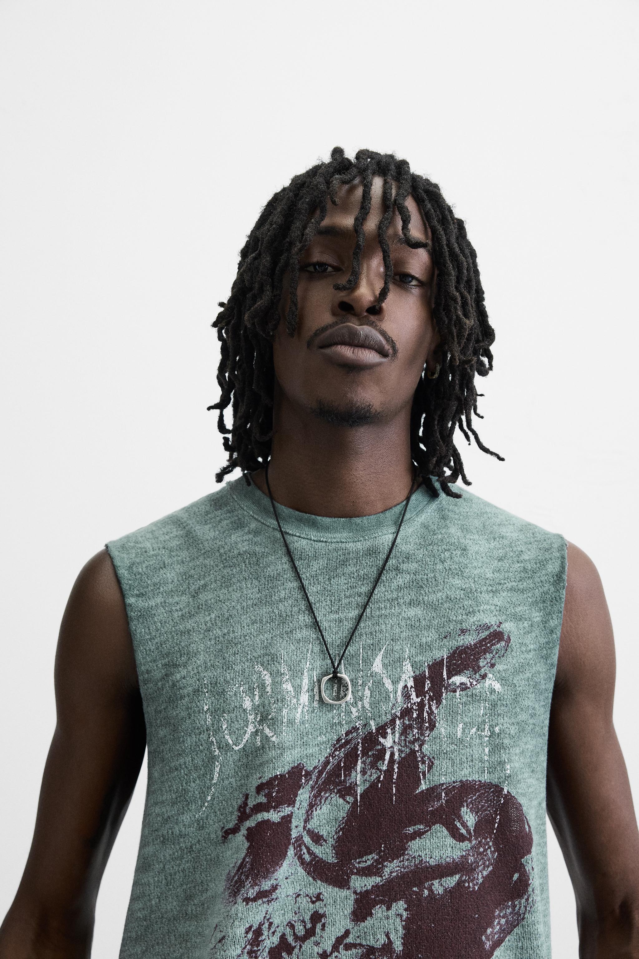 WASHED PRINT KNIT T-SHIRT