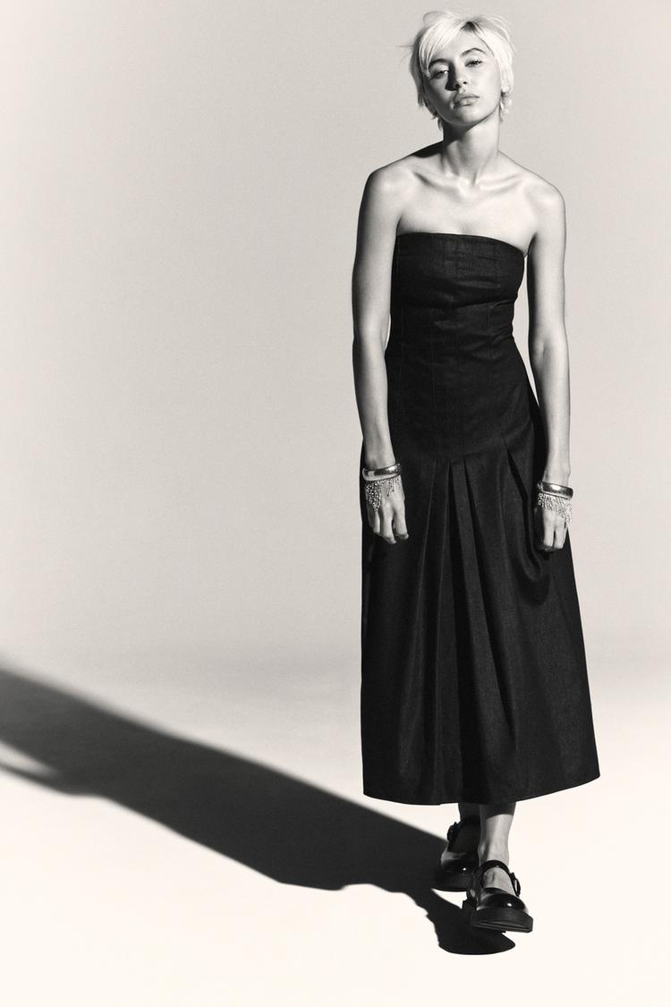 TRF DENIM MIDI DRESS WITH OFF-THE-SHOULDER NECKLINE - Zara product image