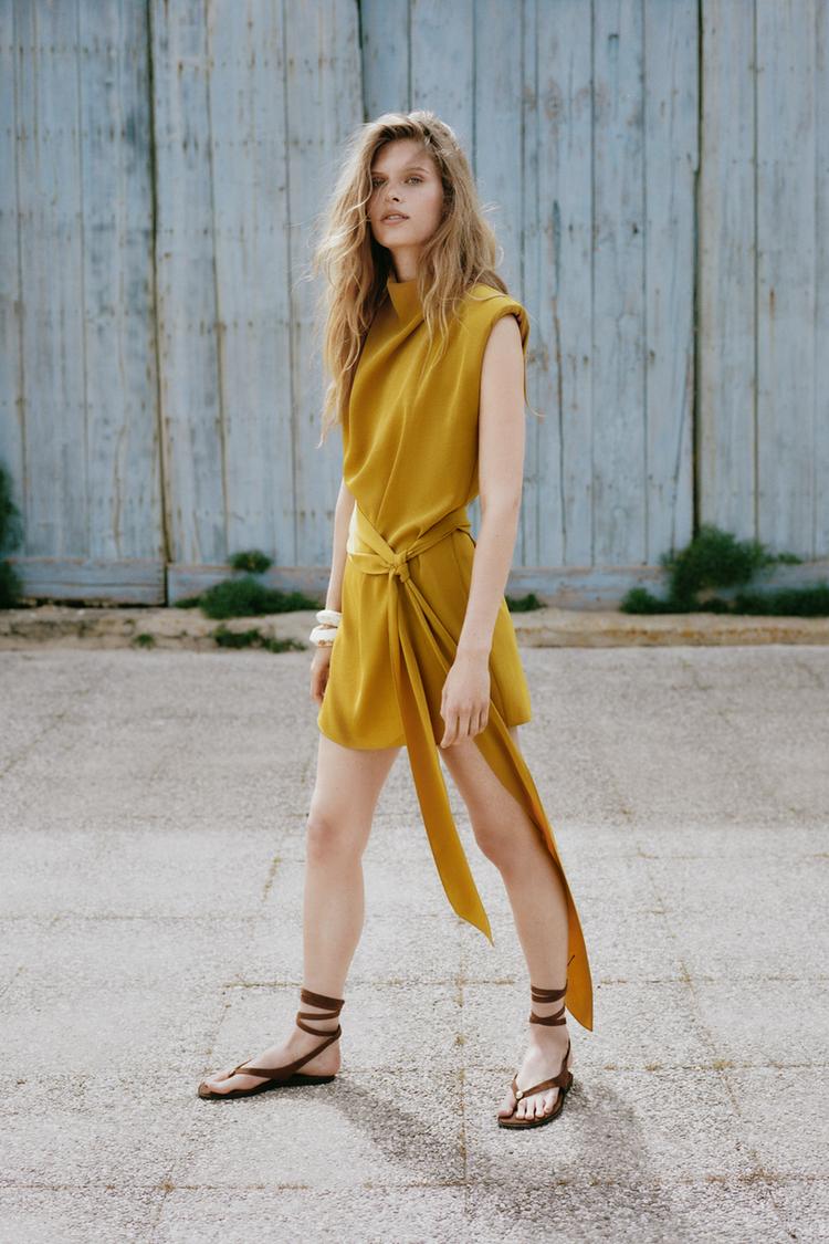 SHORT TIE DRESS WITH SHOULDER PADS - Zara product image