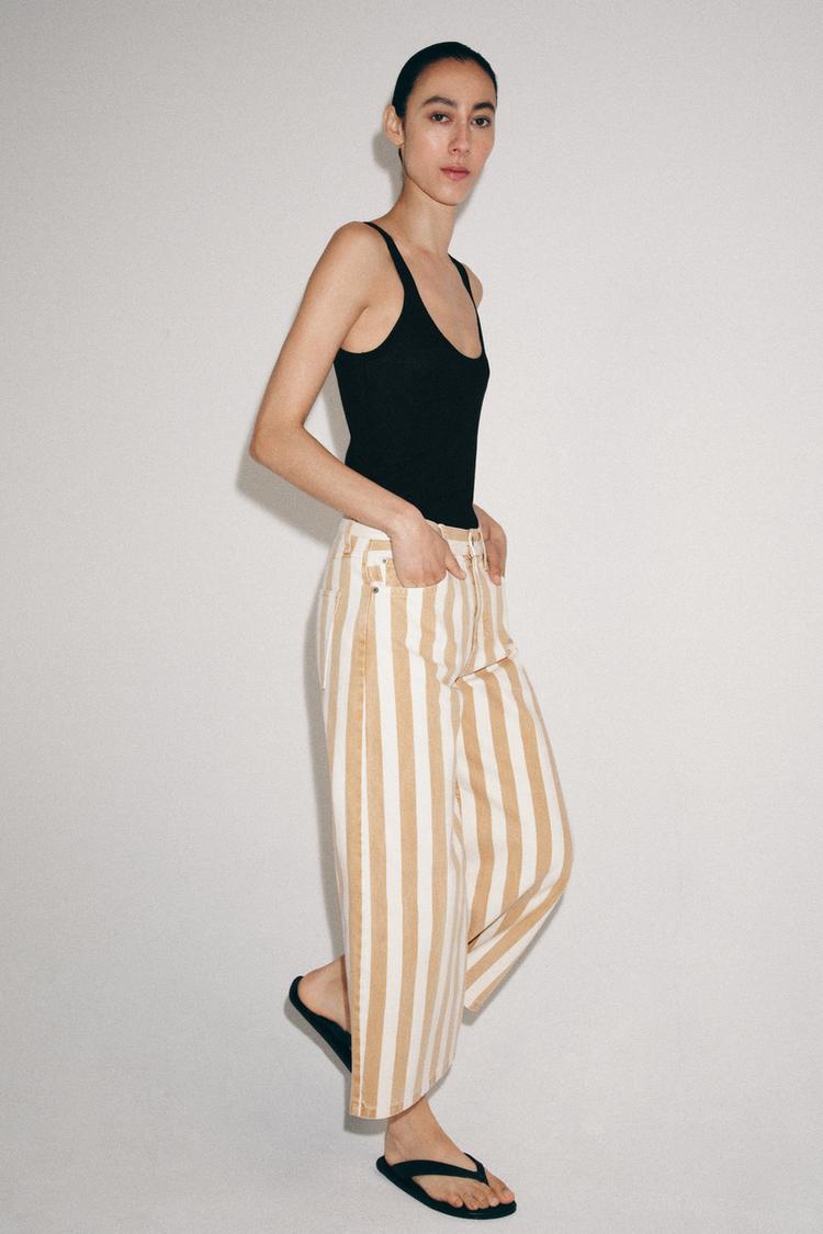 ZW COLLECTION MID-RISE STRIPED CULOTTE JEANS - Zara product image