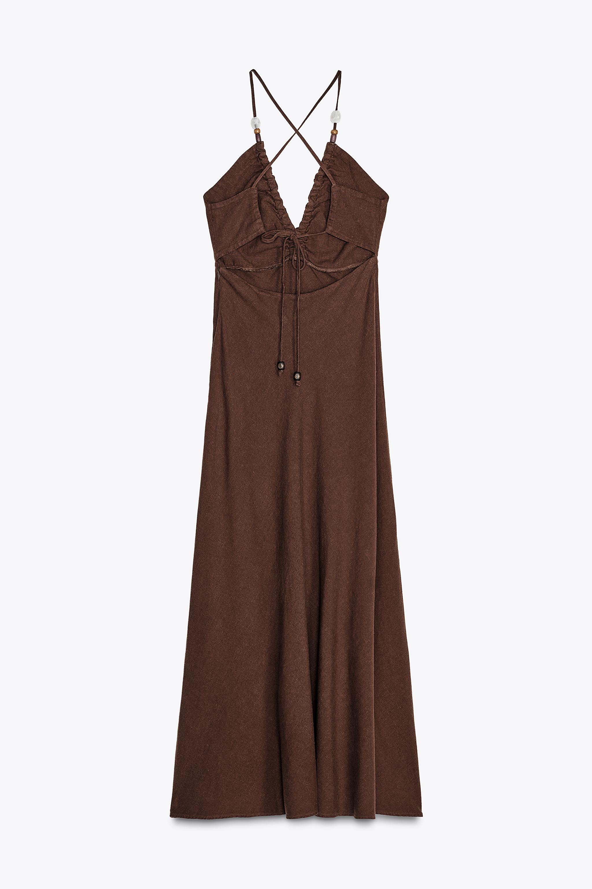 BEADED LINEN MIDI DRESS