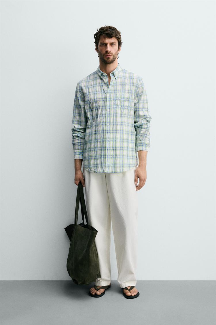 REGULAR FIT WRINKLE EFFECT PLAID SHIRT - Zara product image
