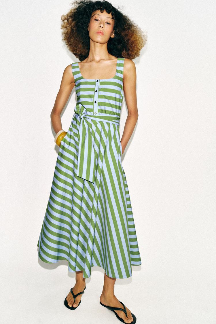 STRIPED BELTED MIDI DRESS - Zara product image