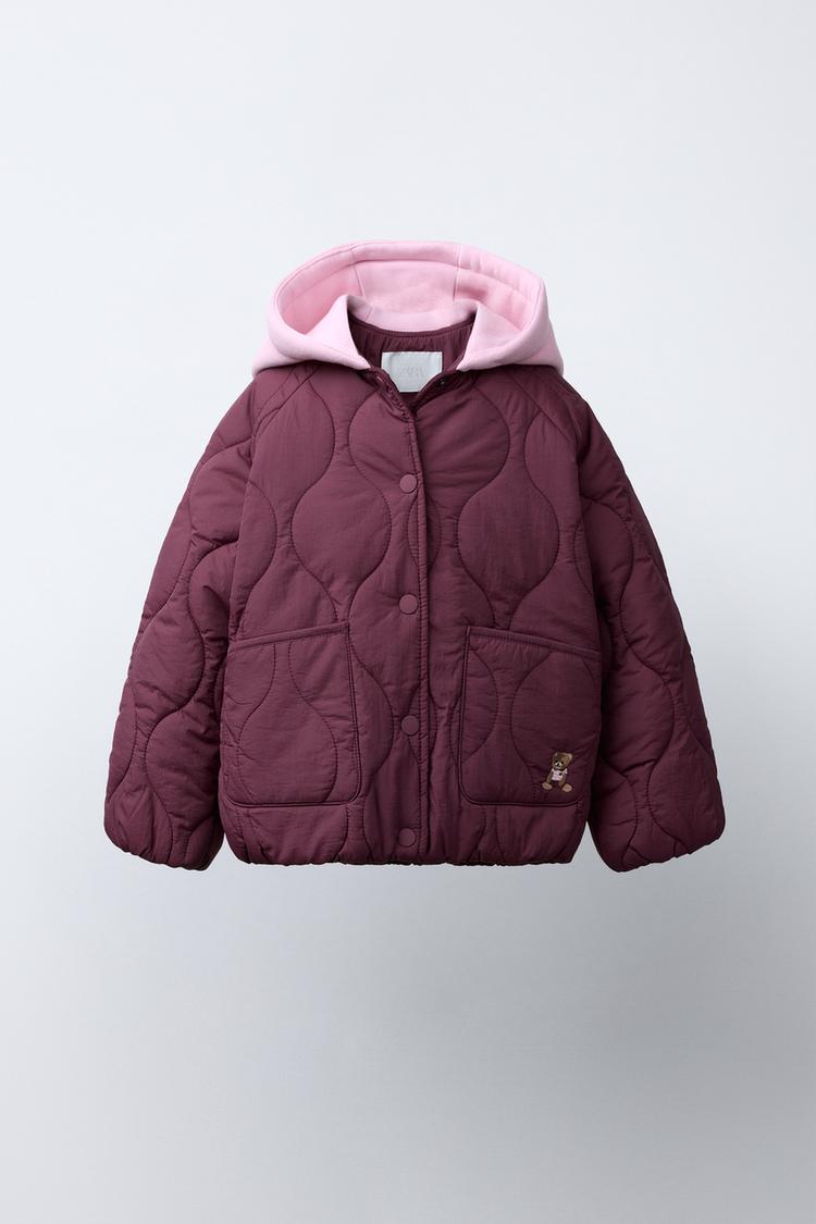EMBROIDERED BEAR HOODED PUFFER JACKET - Zara product image