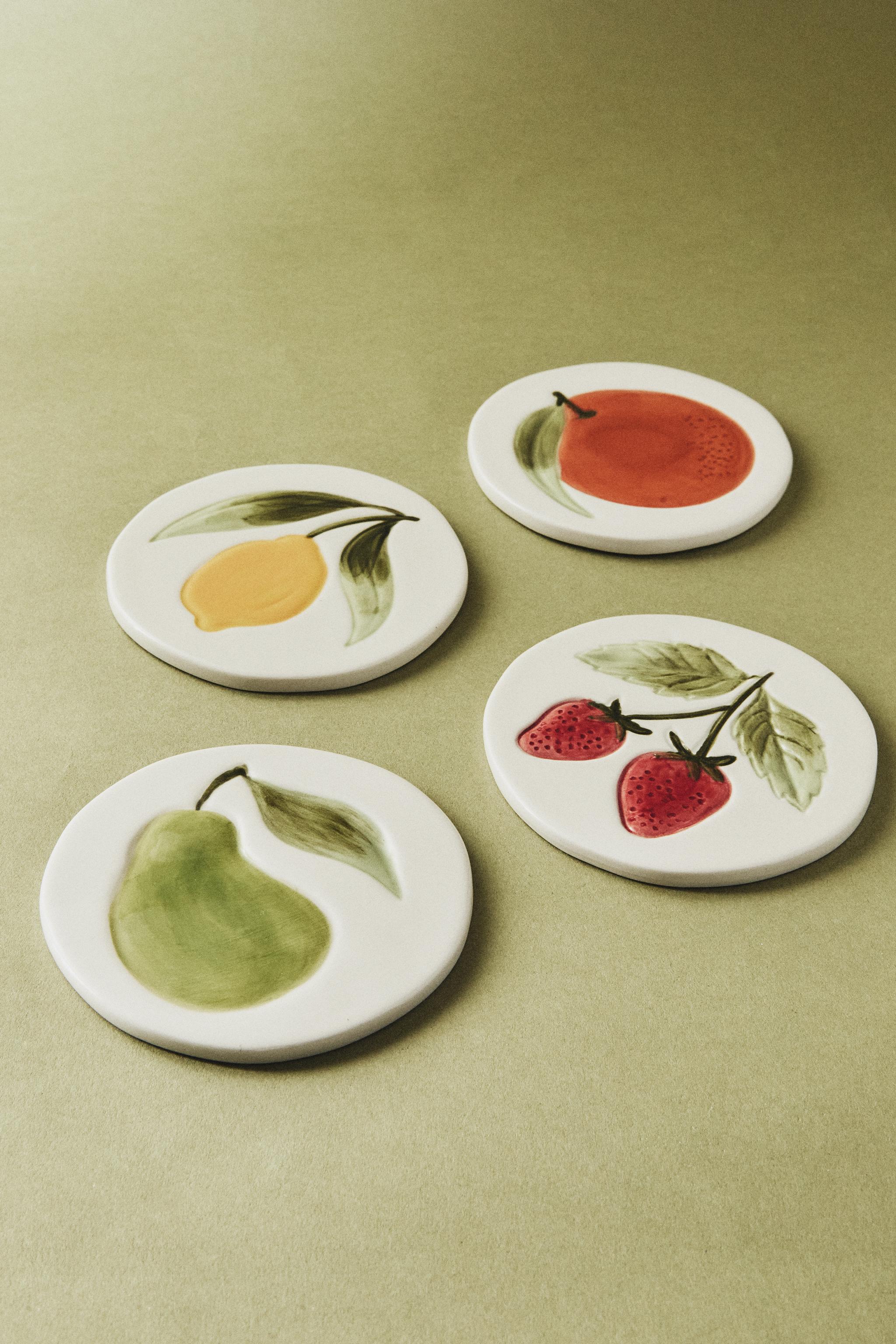 LOT DESSOUS DE VERRE GRÈS FRUITS (LOT DE 4)