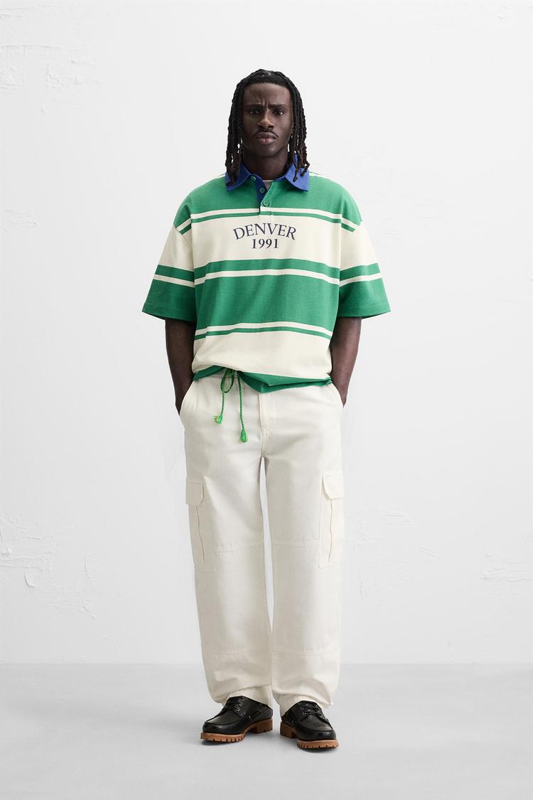 STRIPED TEXT POLO SHIRT