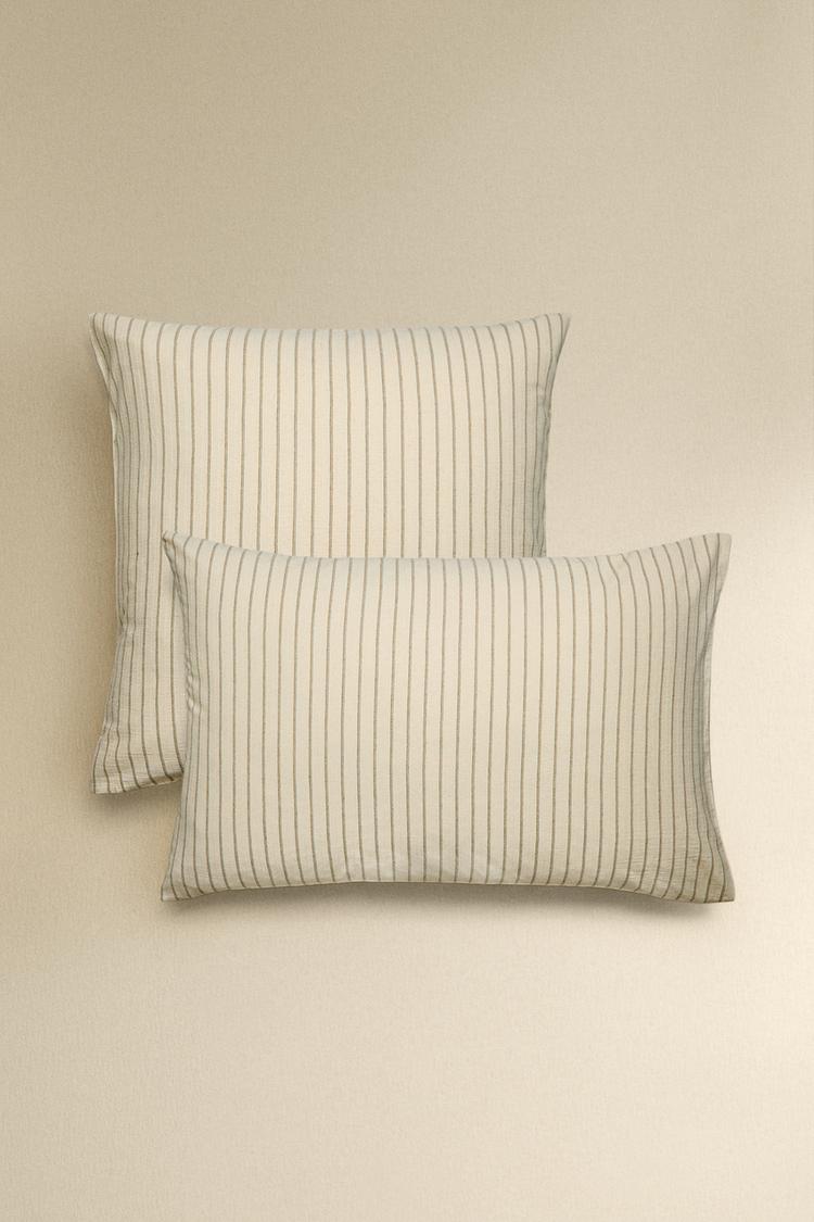 CRINKLE STRIPED COTTON PILLOWCASE - Zara product image
