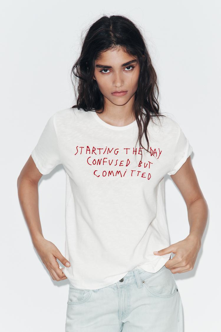SLUB TEXT T-SHIRT - Zara product image