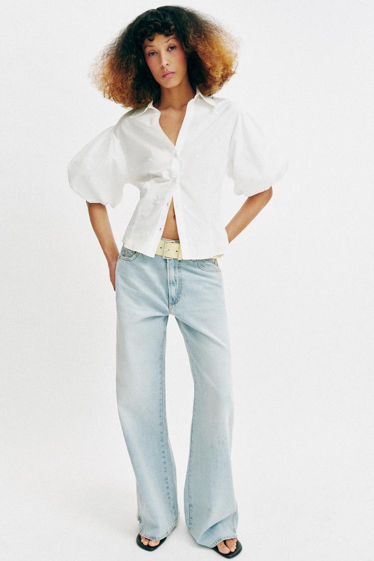 EMBROIDERED PUFF SLEEVE SHIRT - Zara product image