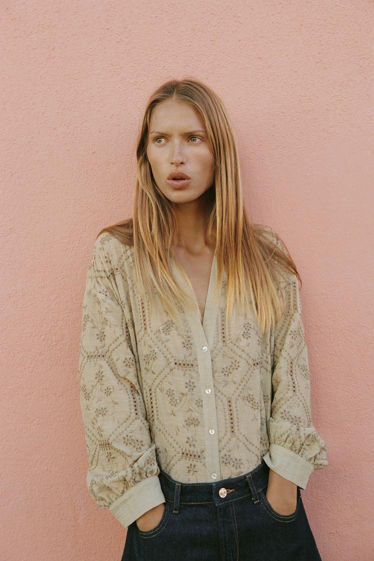 EMBROIDERED EYELET SHIRT - Zara product image