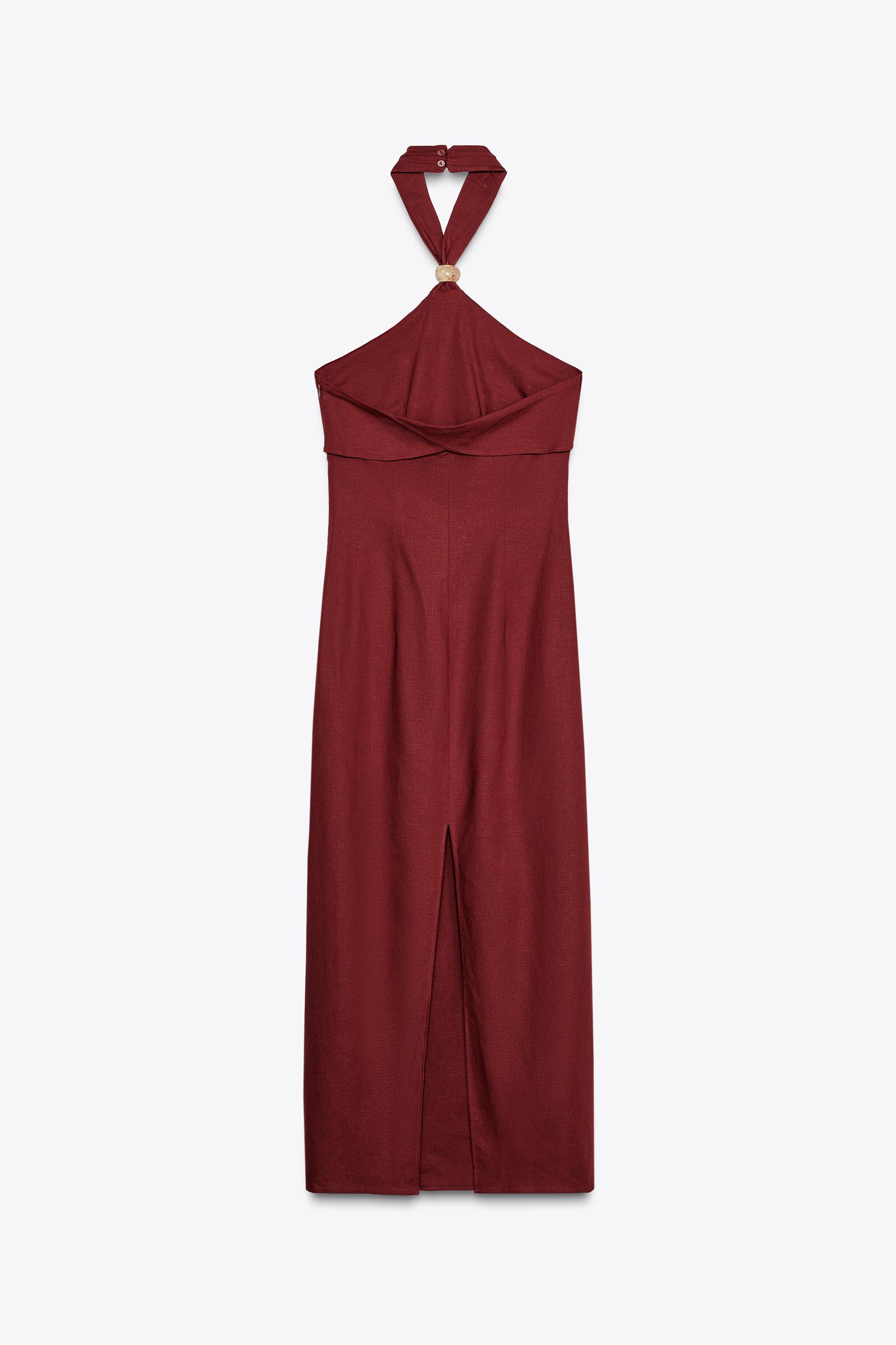LINEN HALTER MIDI DRESS
