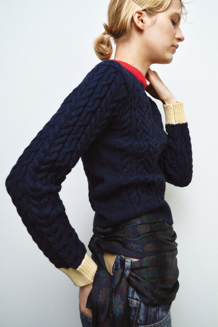 CABLE KNIT COLORBLOCK JUMPER - Zara product image