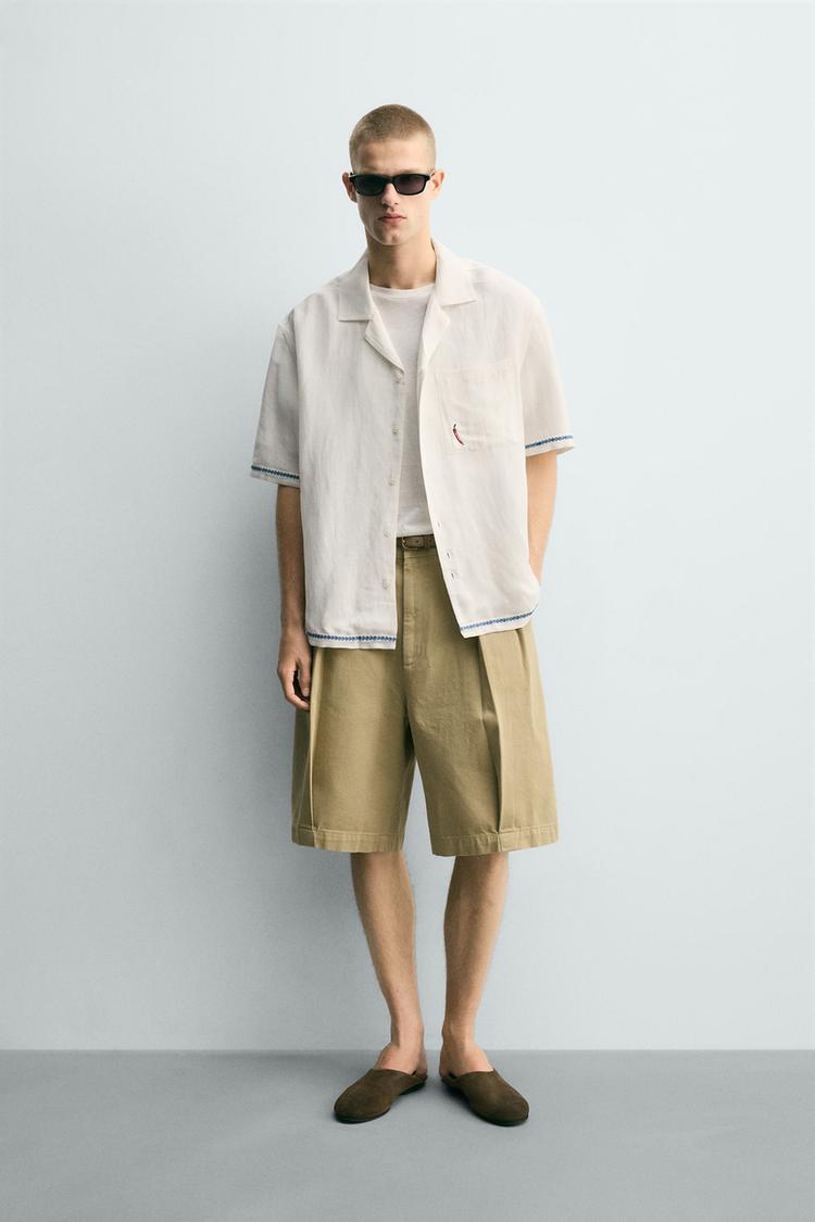 CONTRAST EMBROIDERED VISCOSE - LINEN SHIRT - Zara product image