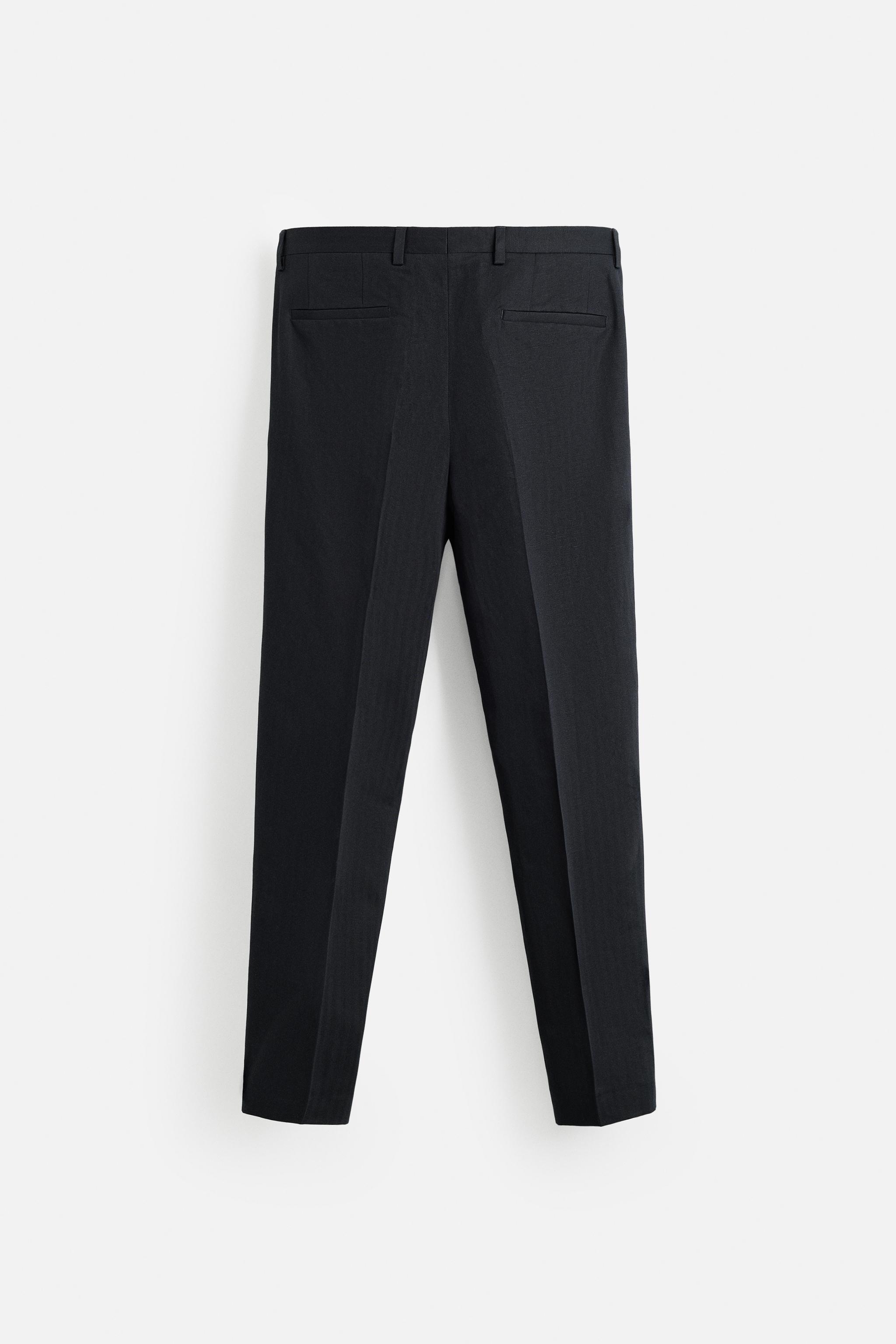 HERRINGBONE LINEN COTTON SUIT PANTS