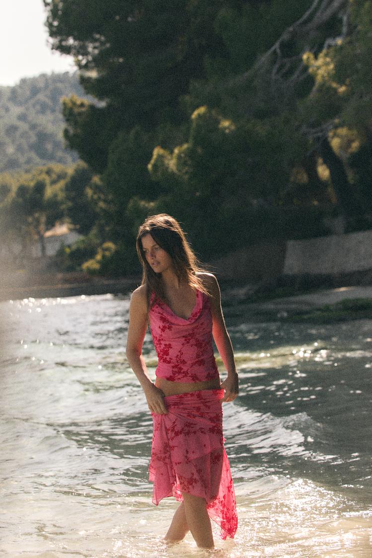 FLOCKED TULLE HALTER TOP - Zara product image